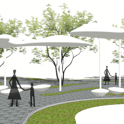 现代广场异形廊架su模型