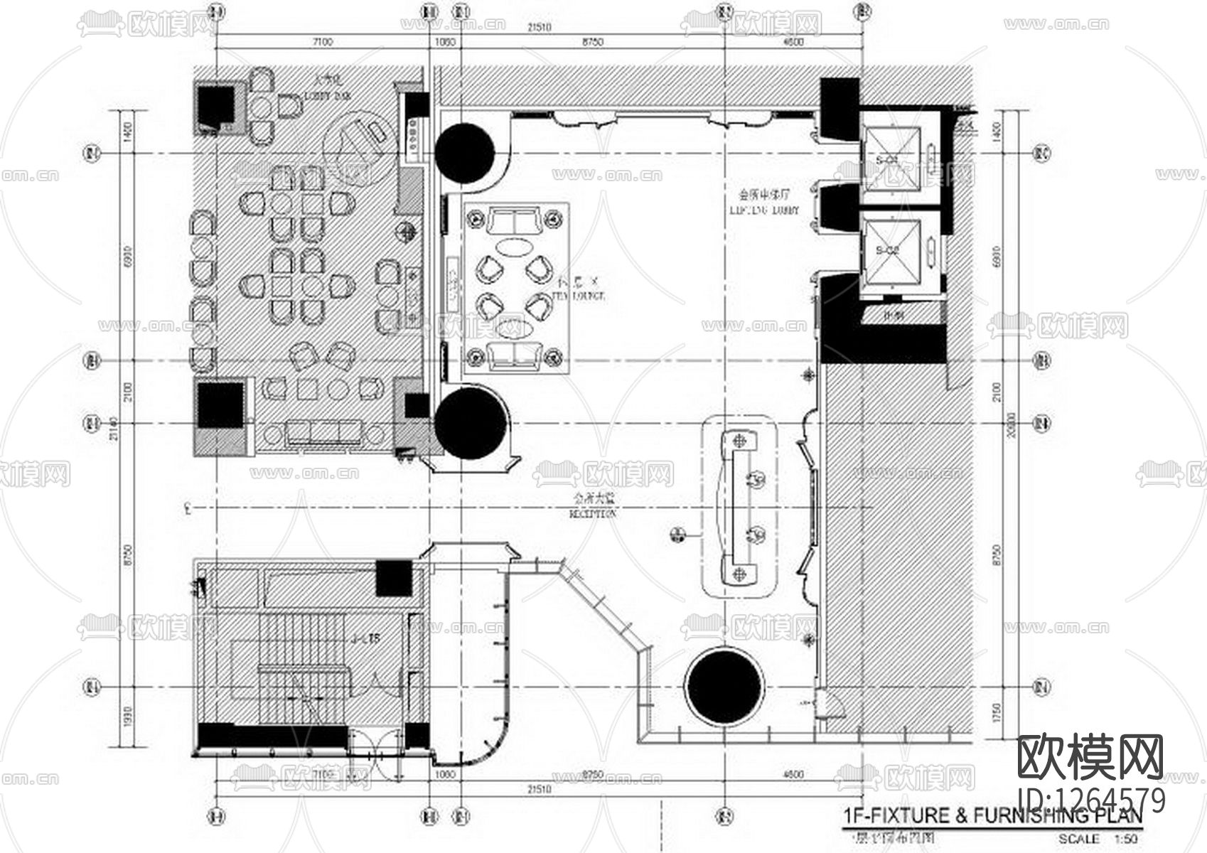 昆明万达文华酒店会所cad施工图下载（渲染图1）