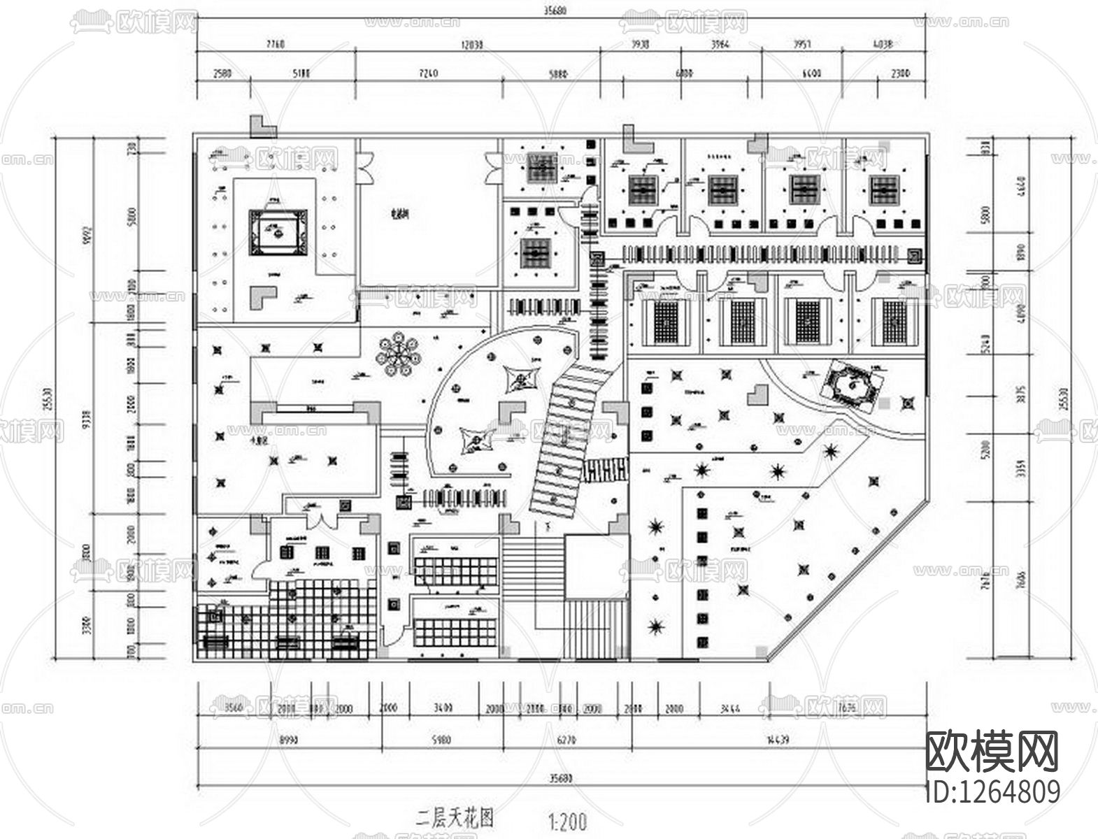中式茶艺馆会所装修cad施工图下载（渲染图2）