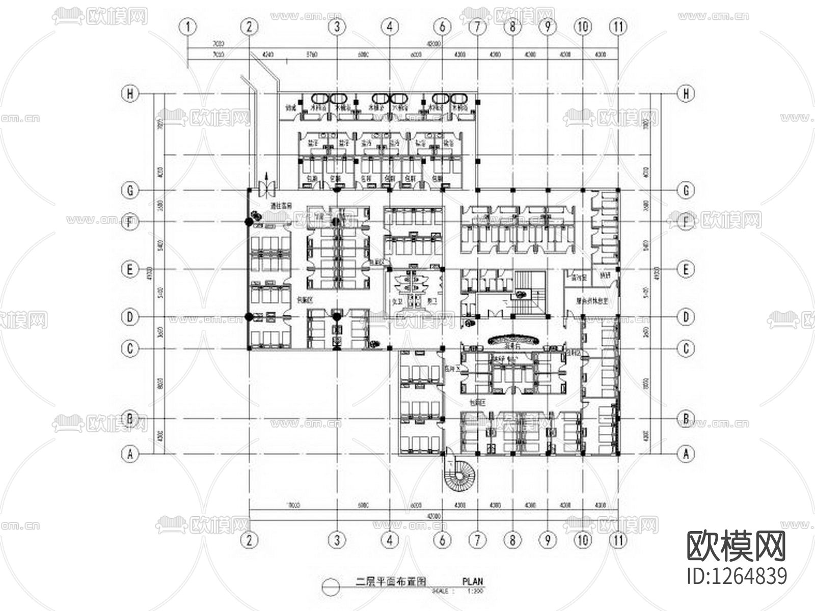 洗浴中心浴场装修cad施工图
