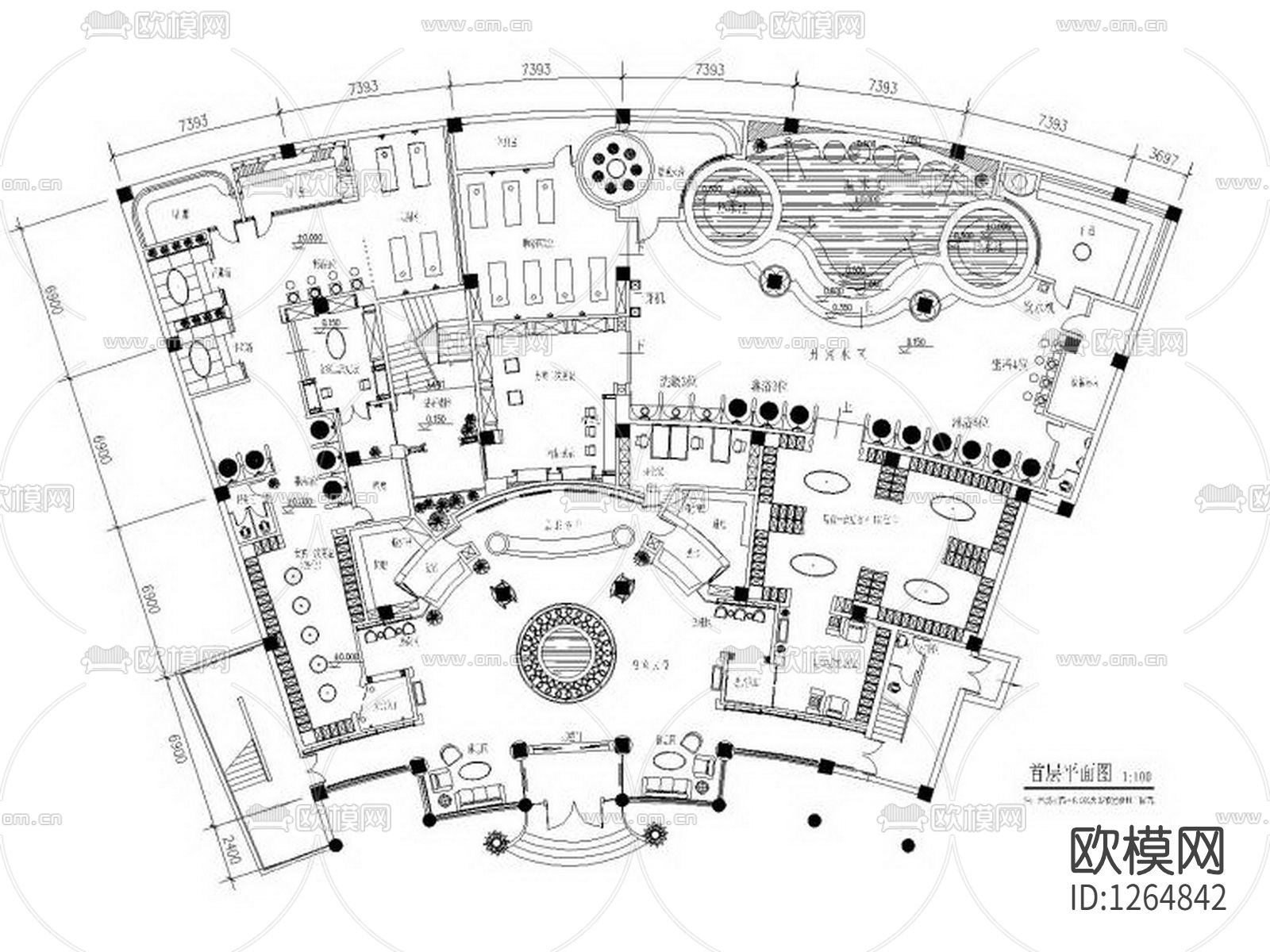 酒店水疗中心cad施工图下载（渲染图2）