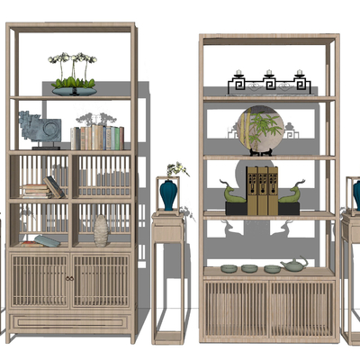 新中式博古架装饰架su模型