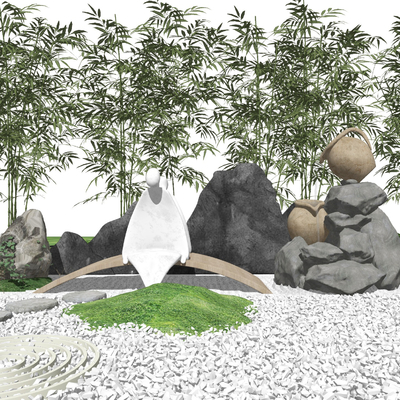 日式枯山水竹子景观小品su模型