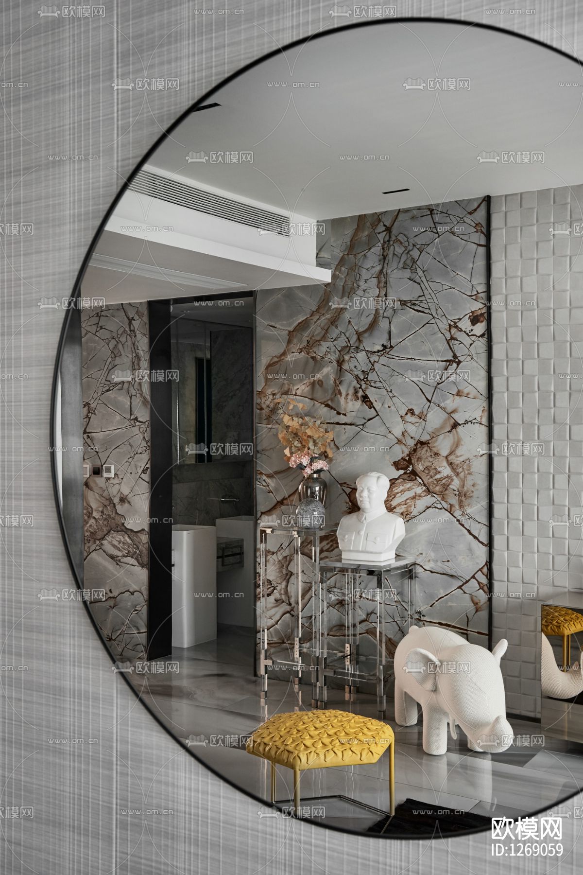 黑白灰客厅cad施工图下载（渲染图6）