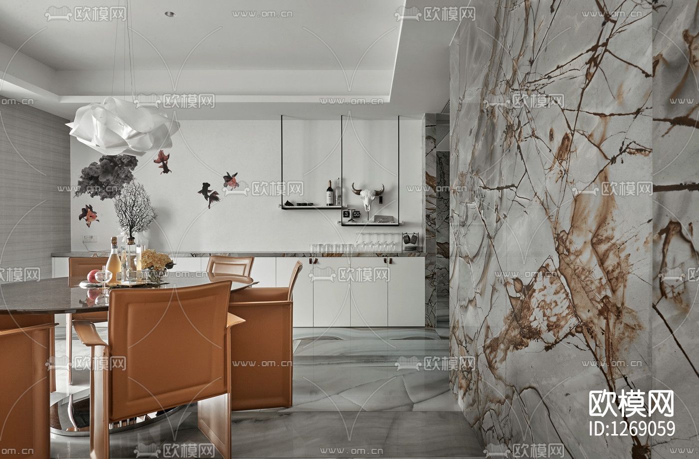 黑白灰客厅cad施工图下载（渲染图2）