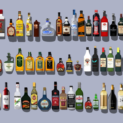  现代洋酒红酒啤酒su模型 