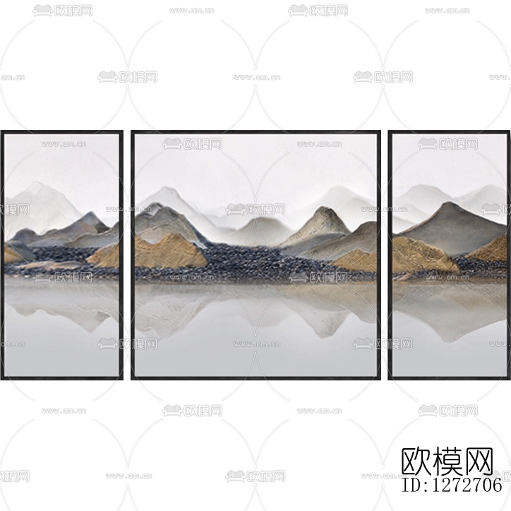 新中式三联画沙发背景墙挂画下载