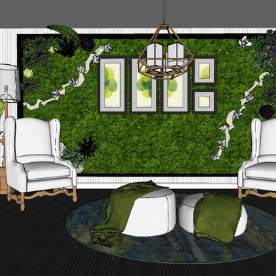  现代植物墙su模型 