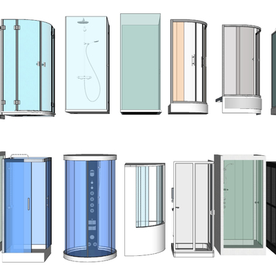  现代沐浴房玻璃隔断构件su模型 