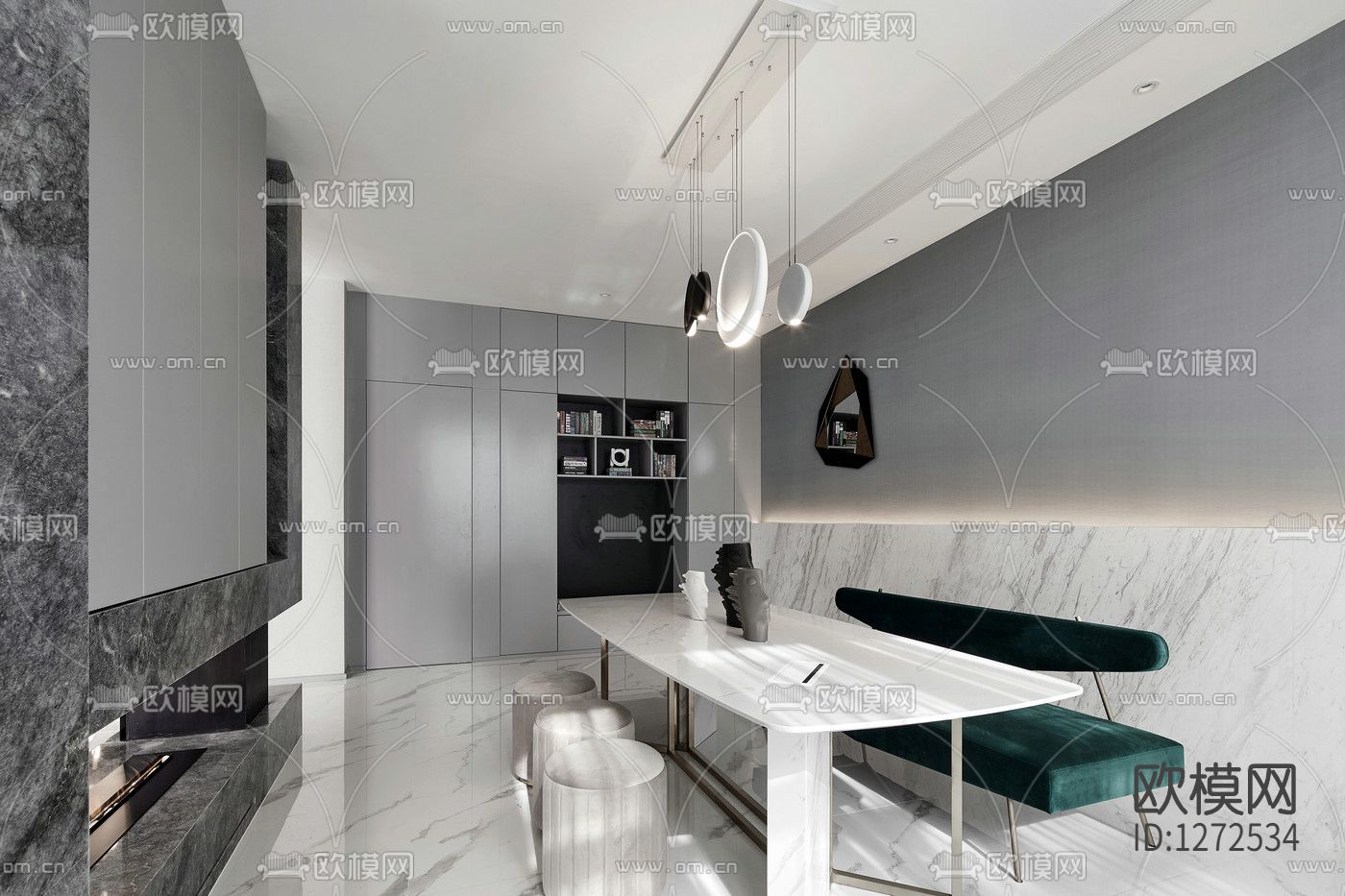 伍重院简约样板间cad施工图下载（渲染图3）