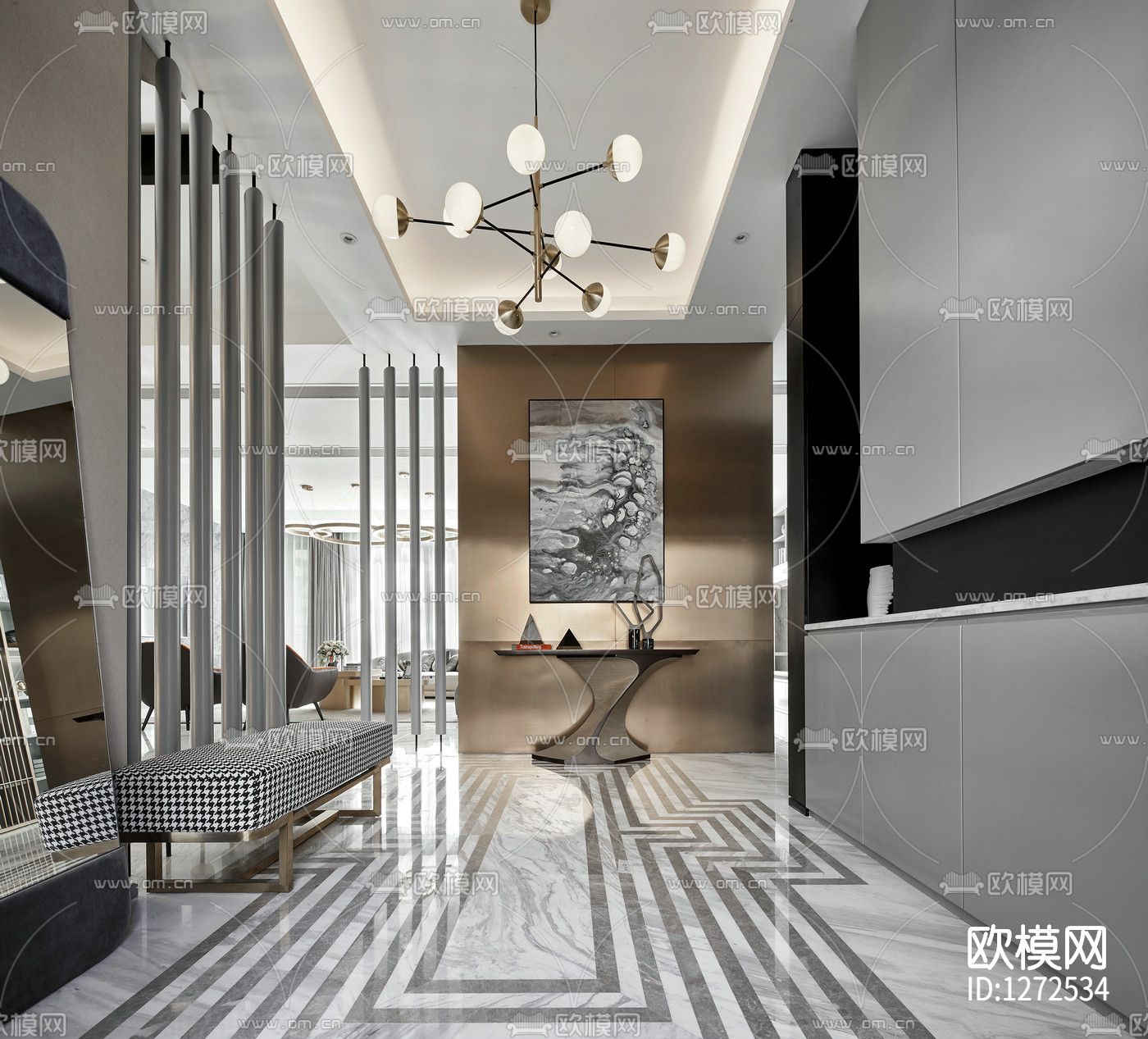 伍重院简约样板间cad施工图下载（渲染图4）