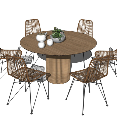 现代户外藤编休闲桌椅su模型