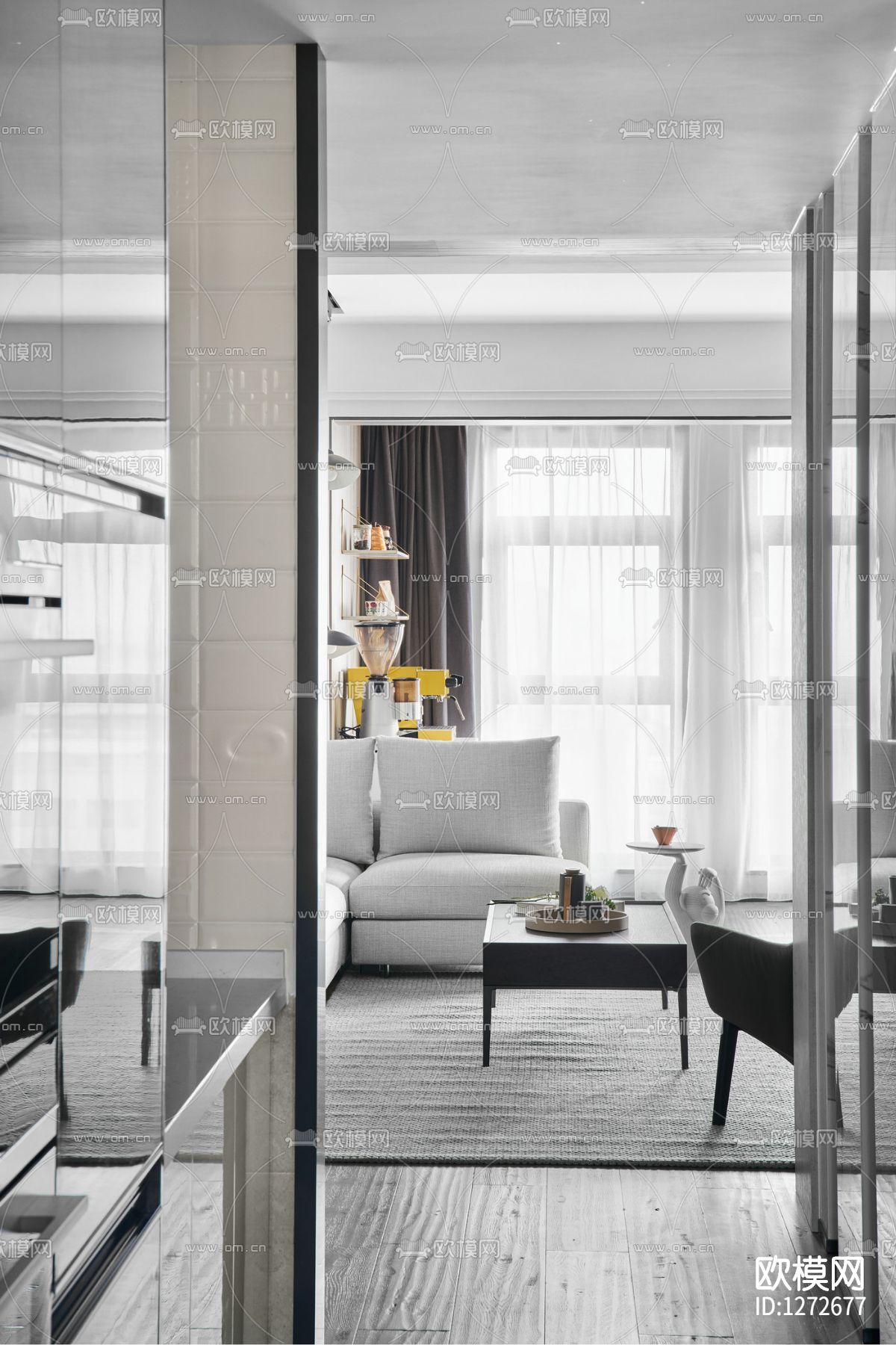 现代简约住宅cad施工图下载（渲染图7）