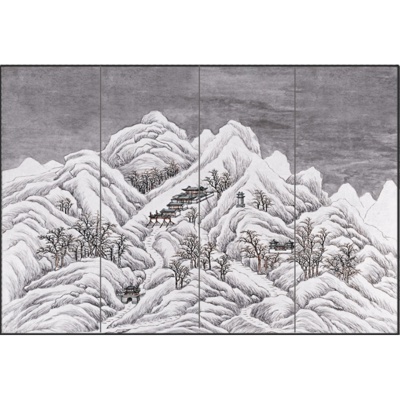  新中式黑白山景装饰画 