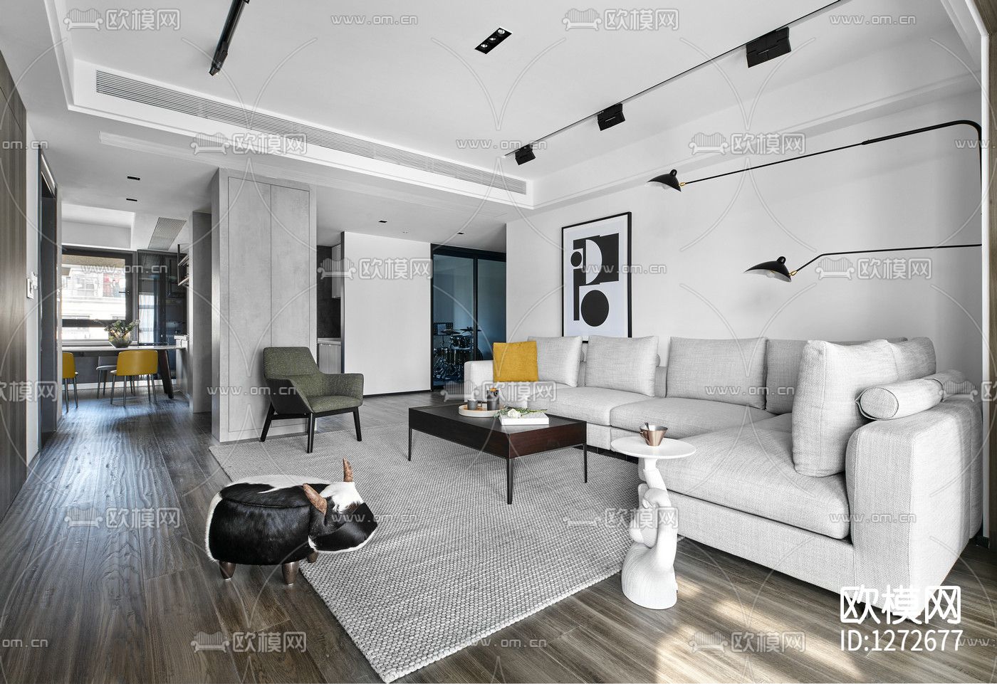 现代简约住宅cad施工图下载（渲染图2）