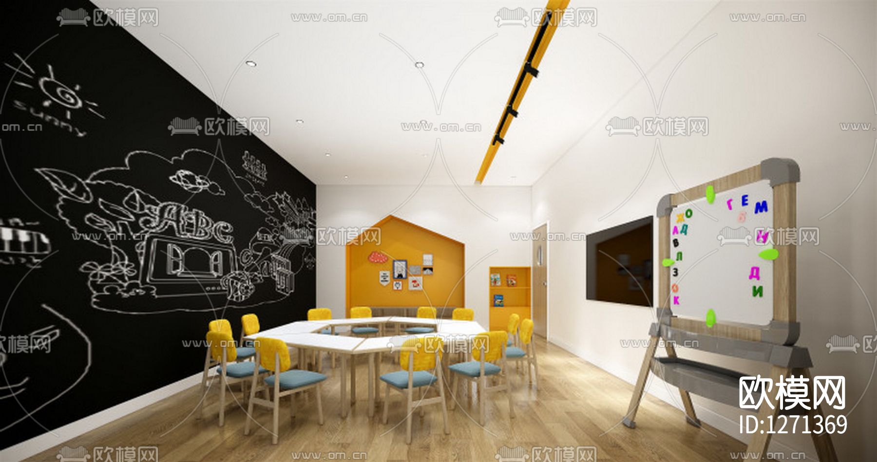 英语培训中心cad施工图下载（渲染图1）