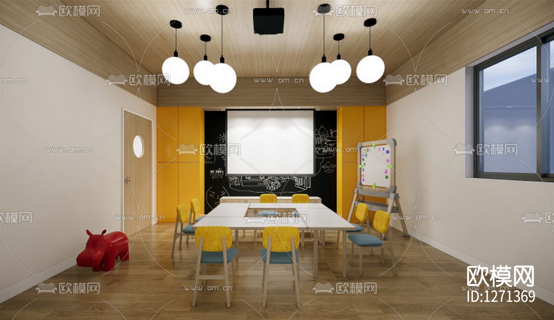 英语培训中心cad施工图下载（渲染图3）