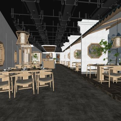  现代中餐厅su模型 