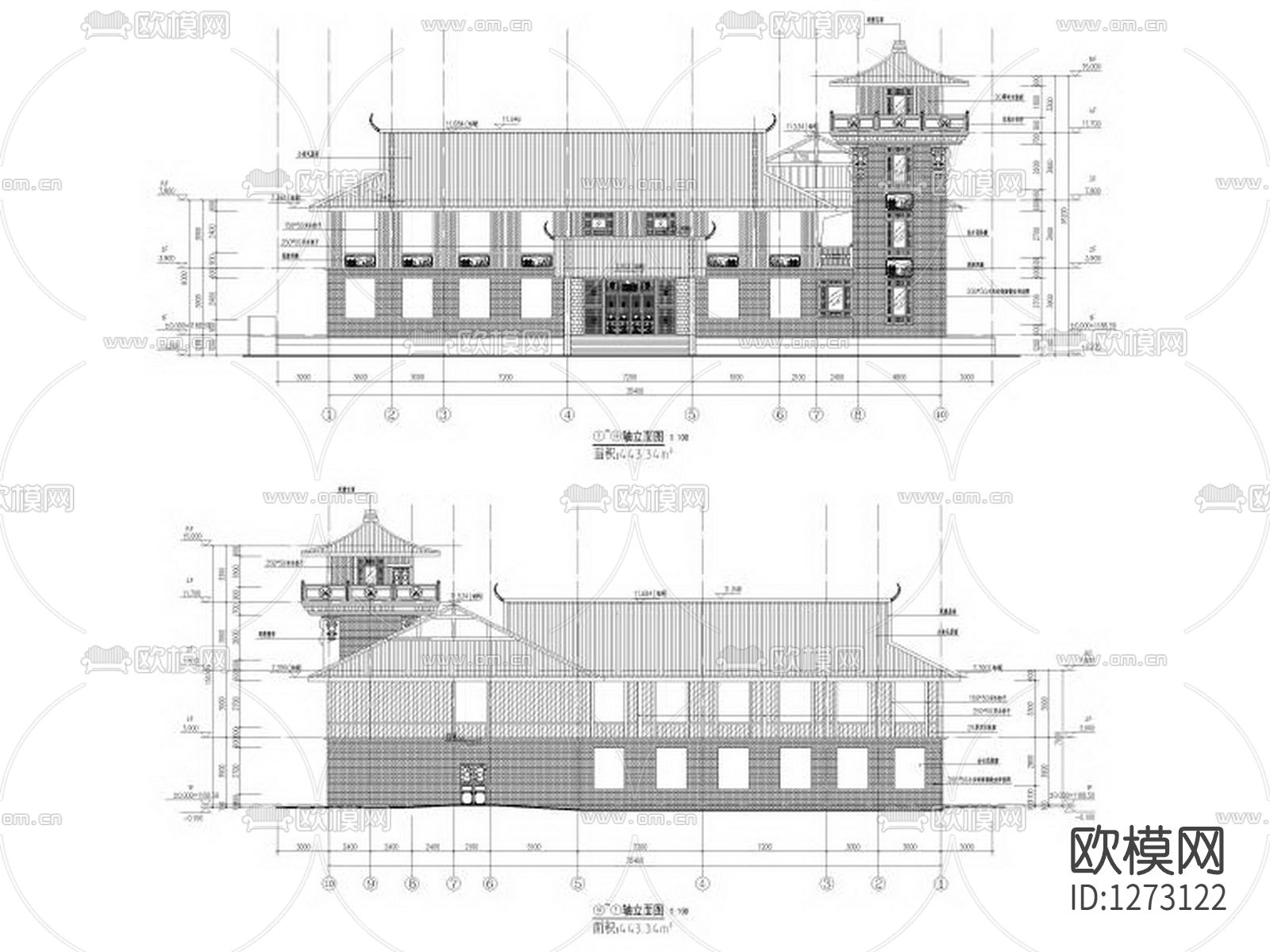 景区游客服务中心项目cad施工图下载（渲染图5）