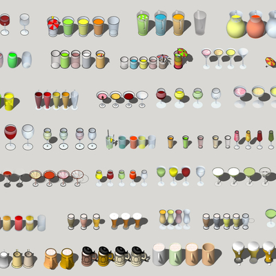  现代酒水饮料酒杯果汁su模型 