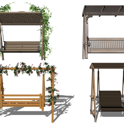  现代秋千休闲座椅su模型 