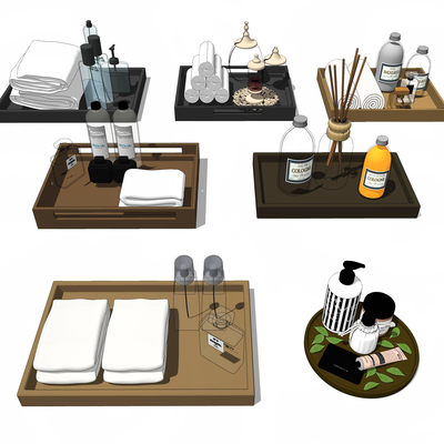  现代卫生间托盘毛巾沐浴露su模型 