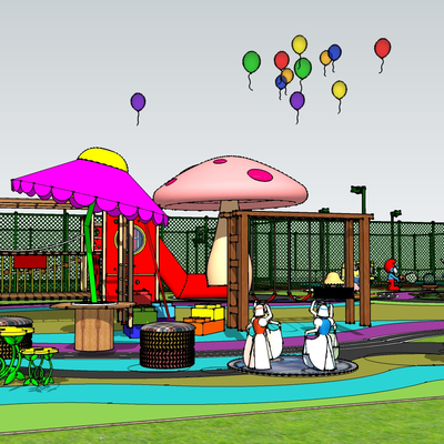  现代儿童游乐场su模型 