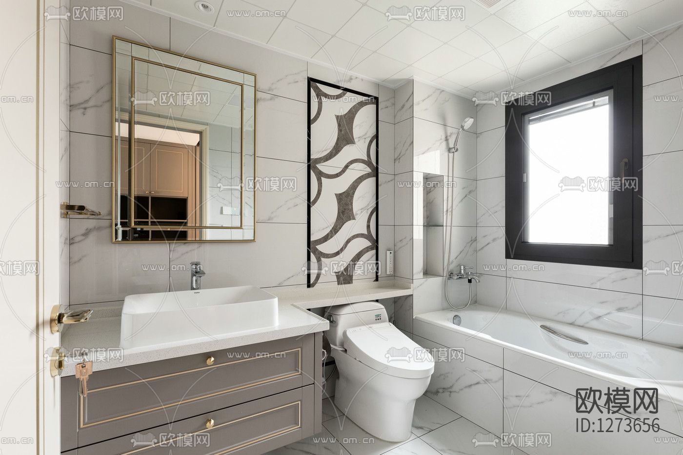 现代简约住宅全套cad施工图下载（渲染图5）