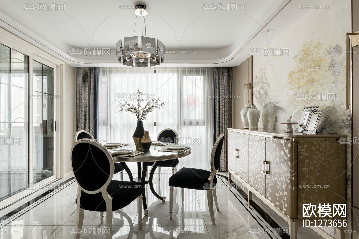 现代简约住宅全套cad施工图下载（渲染图3）