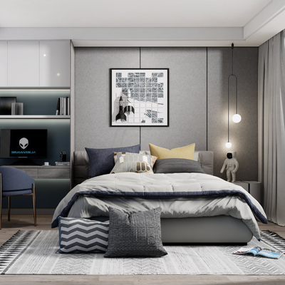  现代儿童房su模型 