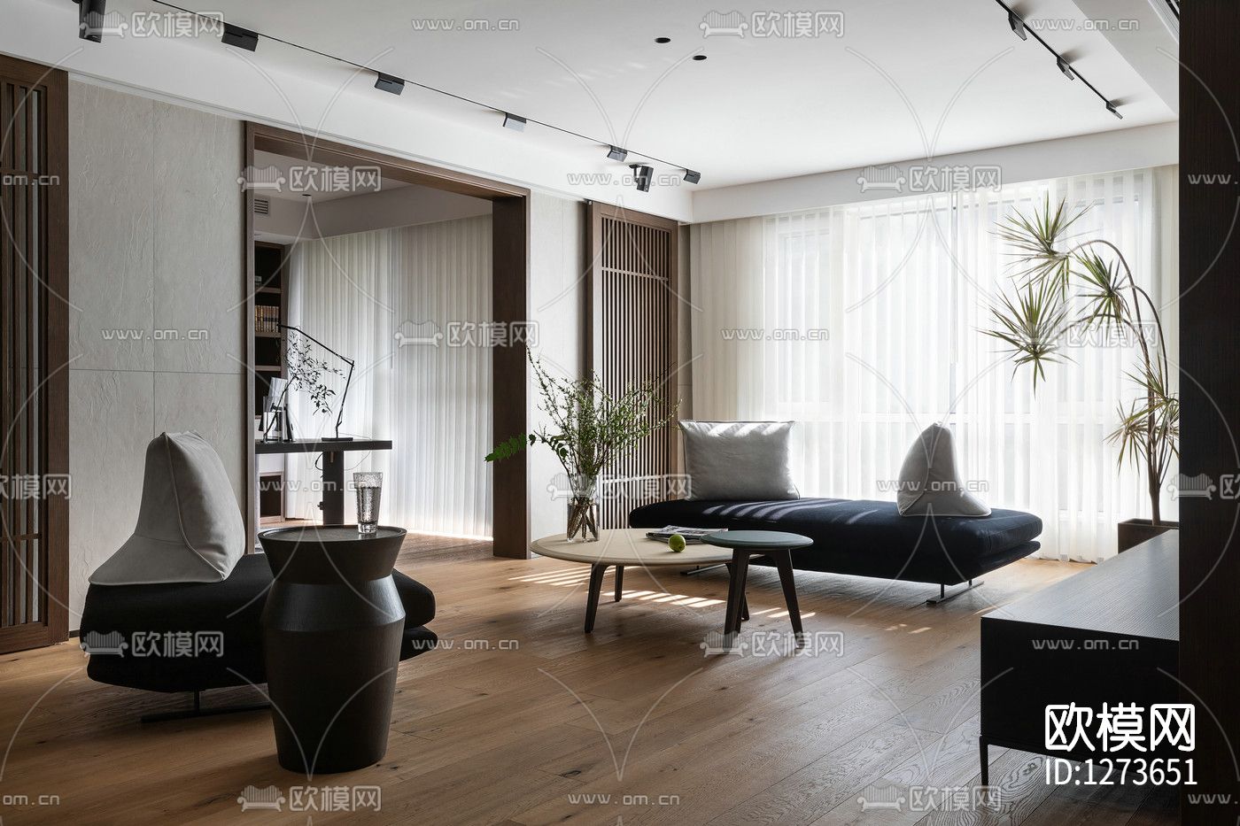 菲拉设计简约住宅全套cad施工图下载（渲染图1）