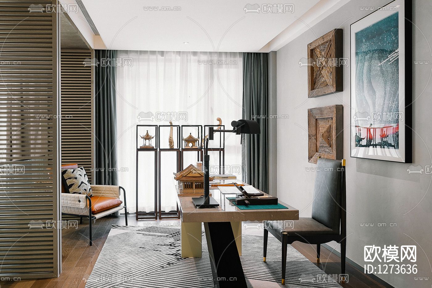 AOD艾地设计别墅样板间cad施工图下载（渲染图5）