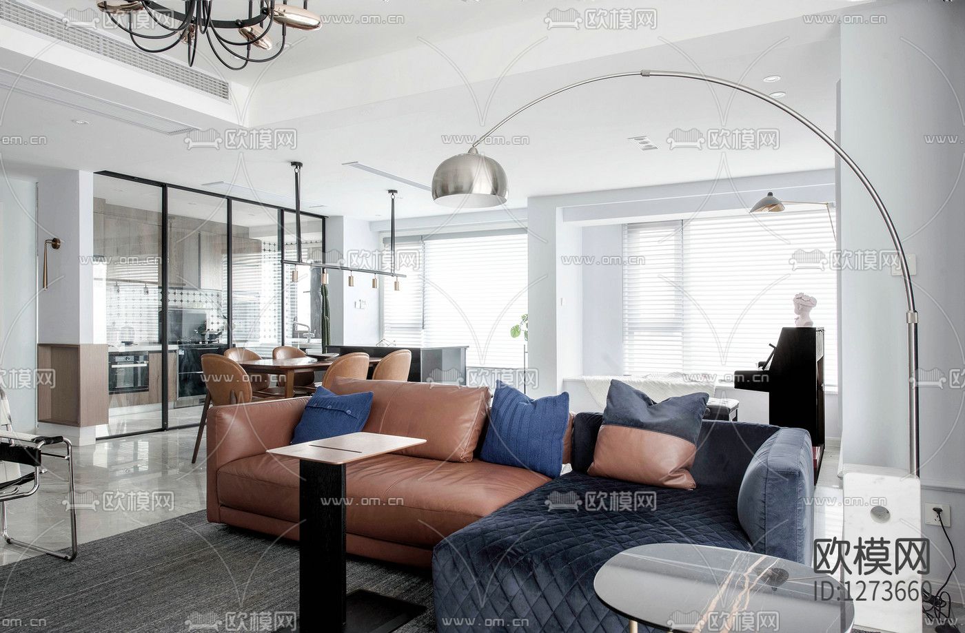 文青设计简约住宅全套cad施工图下载（渲染图1）