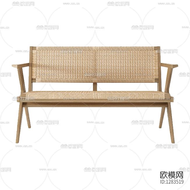 北欧简约实木编织布艺长椅