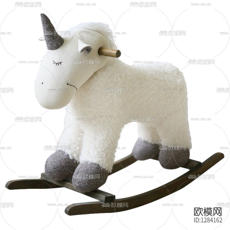 现代简约绒布实木独角兽摇摇椅