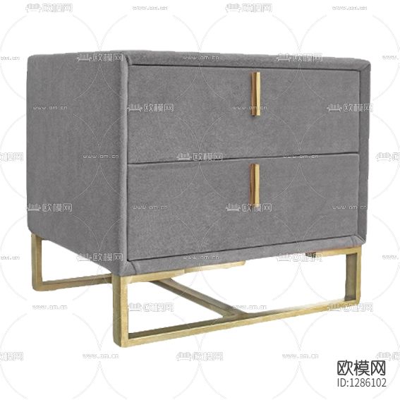 北欧轻奢绒布金属床头柜下载（渲染图3）
