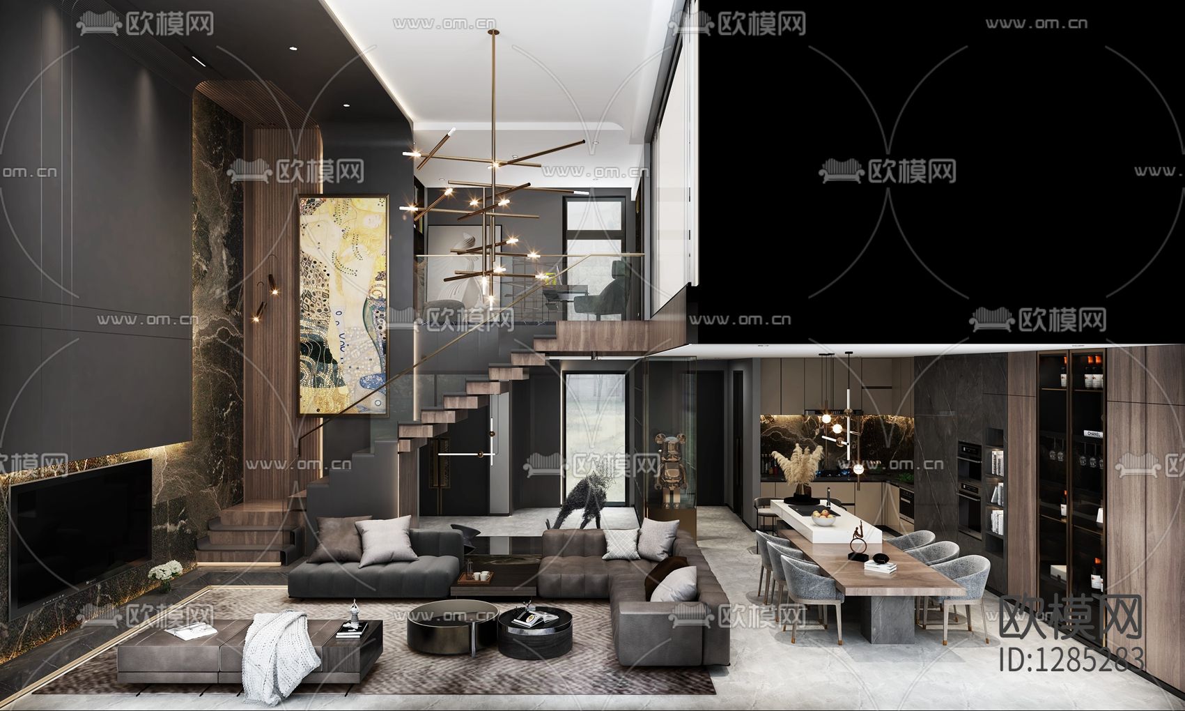 别墅私宅cad施工图下载（渲染图1）