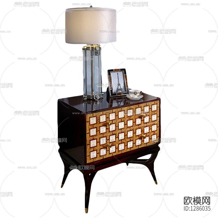 新古典珍珠鱼纹布实木床头柜下载