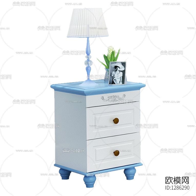 地中海蓝白色实木床头柜下载