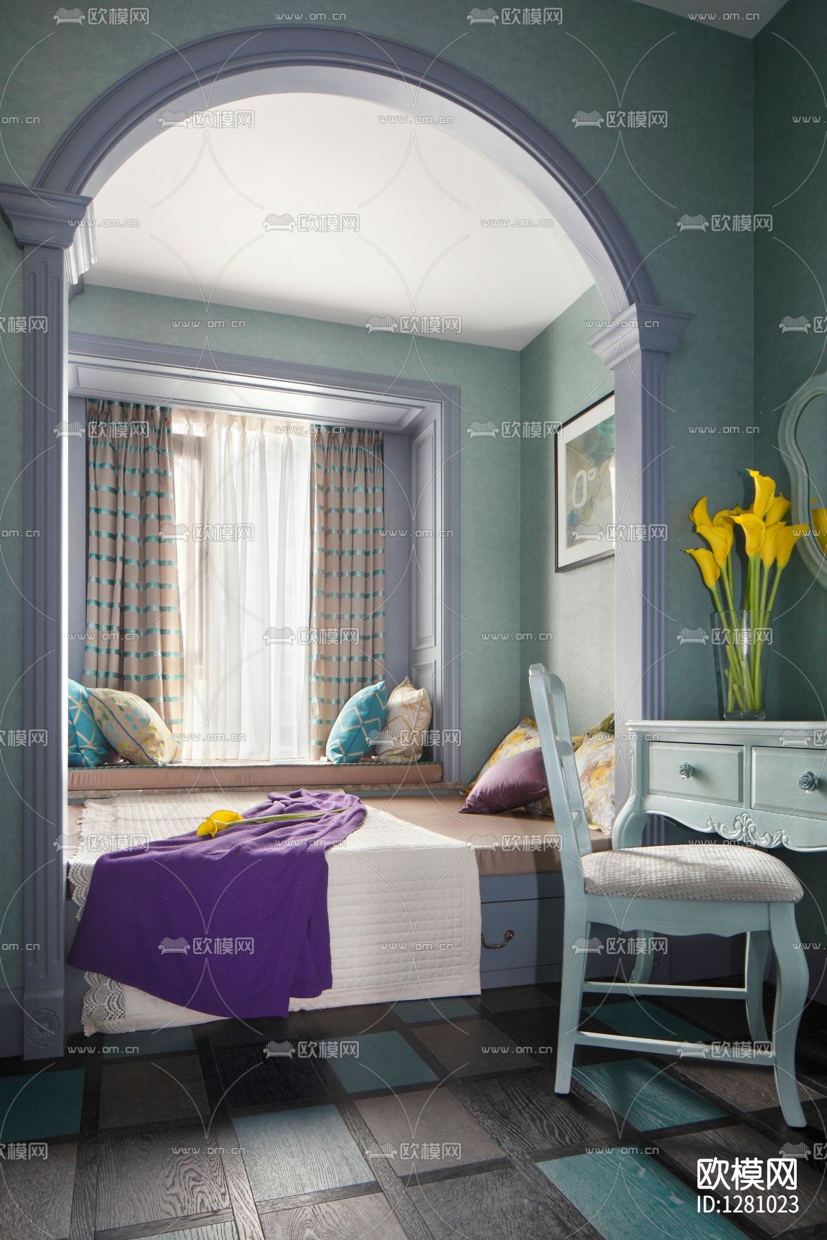 美式样板间cad施工图下载（渲染图1）