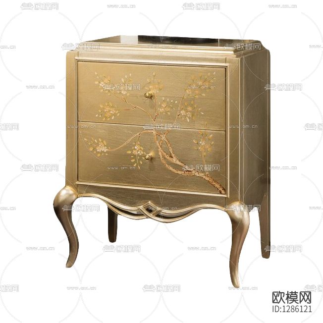 法式轻奢树枝印花实木床头柜下载