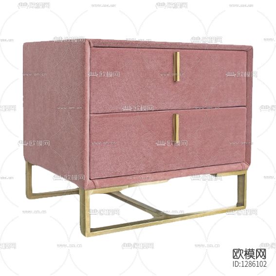 北欧轻奢绒布金属床头柜下载（渲染图1）