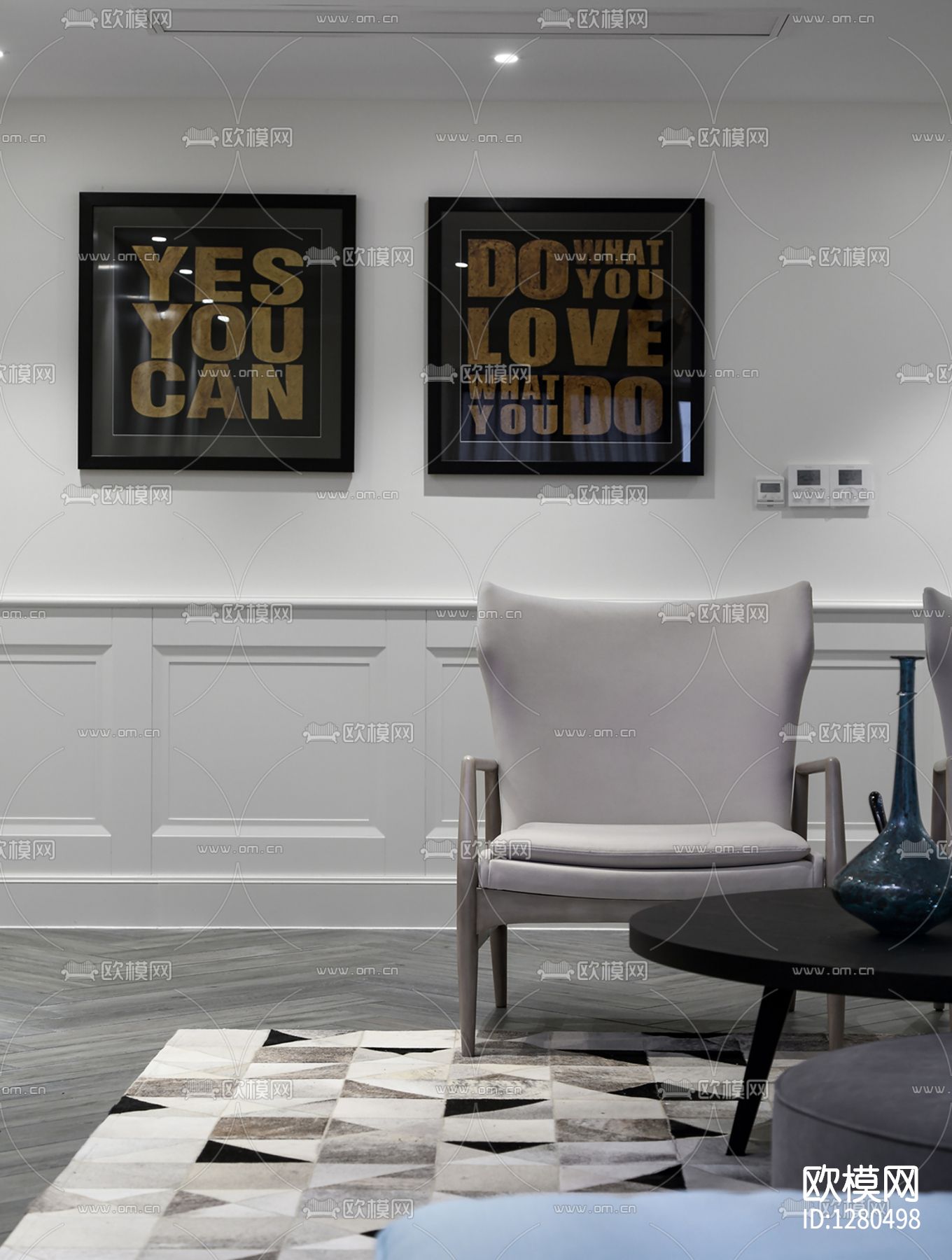 现代简约样板间cad施工图下载（渲染图4）