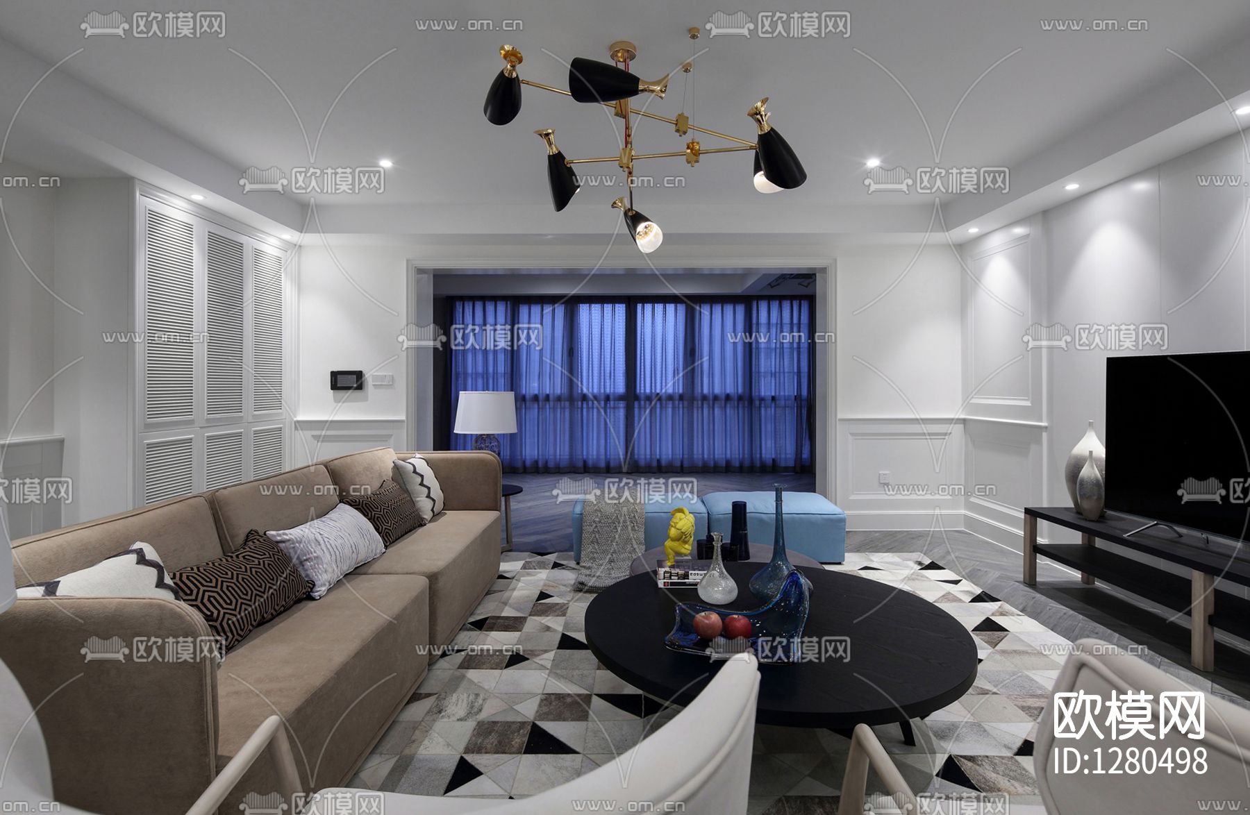 现代简约样板间cad施工图下载（渲染图5）