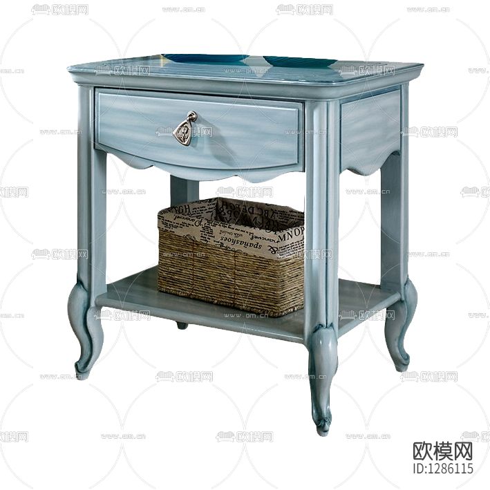 法式轻奢实木釉面床头柜下载