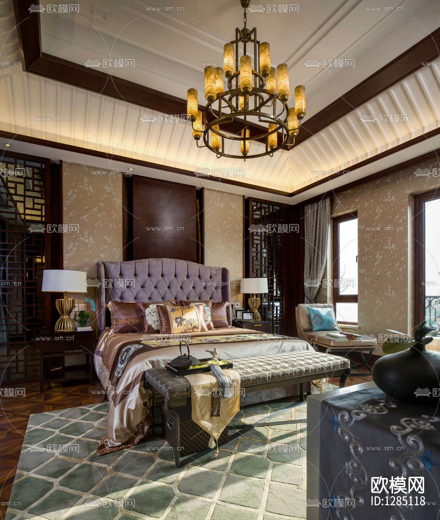 中式家居别墅样板间cad施工图下载（渲染图2）