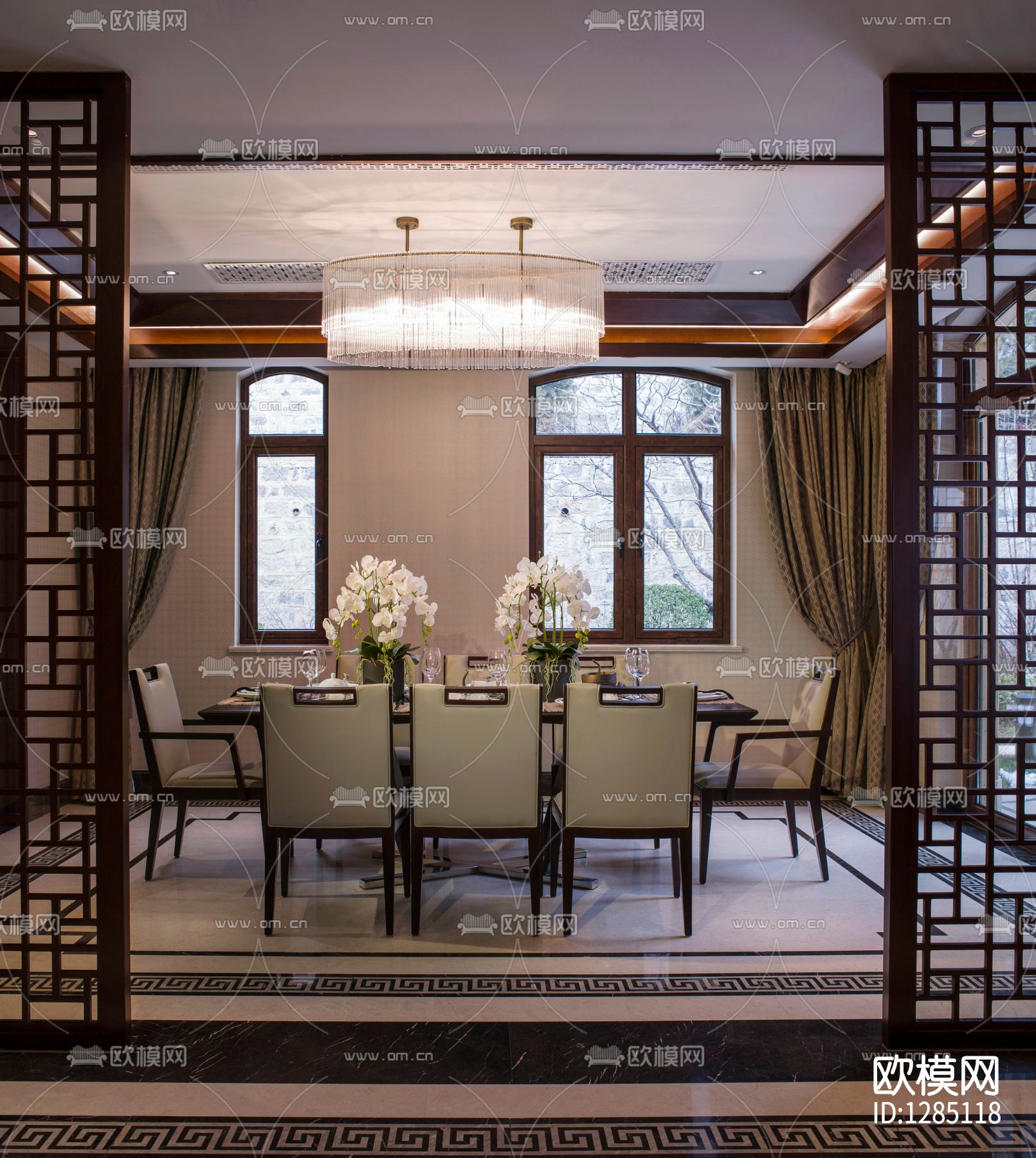 中式家居别墅样板间cad施工图下载（渲染图5）