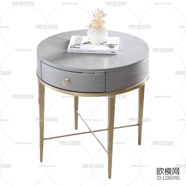 美式轻奢实木金属边几下载