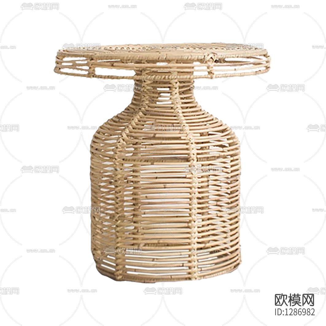 北欧简约藤编圆形边几下载