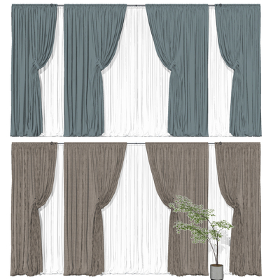 现代布艺窗帘su模型